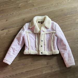 bebe Pink Corduroy Jacket with Cream Sherpa Trim